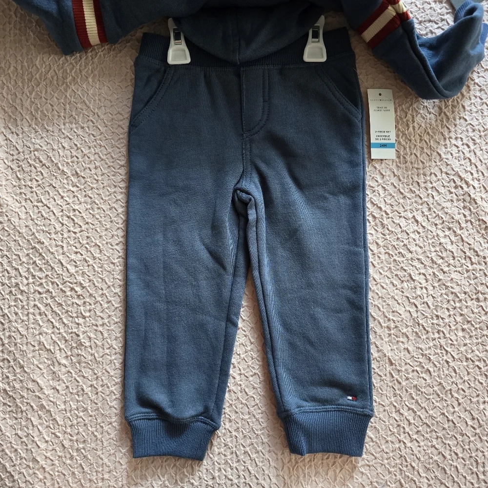 Tommy Hilfiger Boy's Blue Embroidered Logo Fleece Hoodie And Joggers Set 24M
